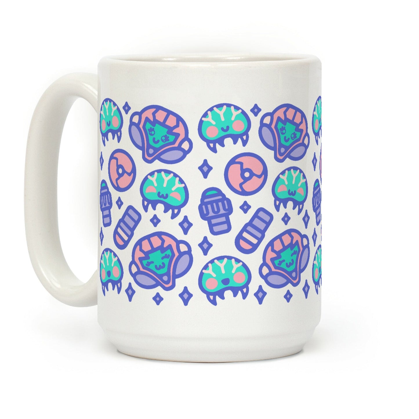 Kawaii Pastel Space Bounty Hunter and Aliens Parody Pattern Coffee Mug