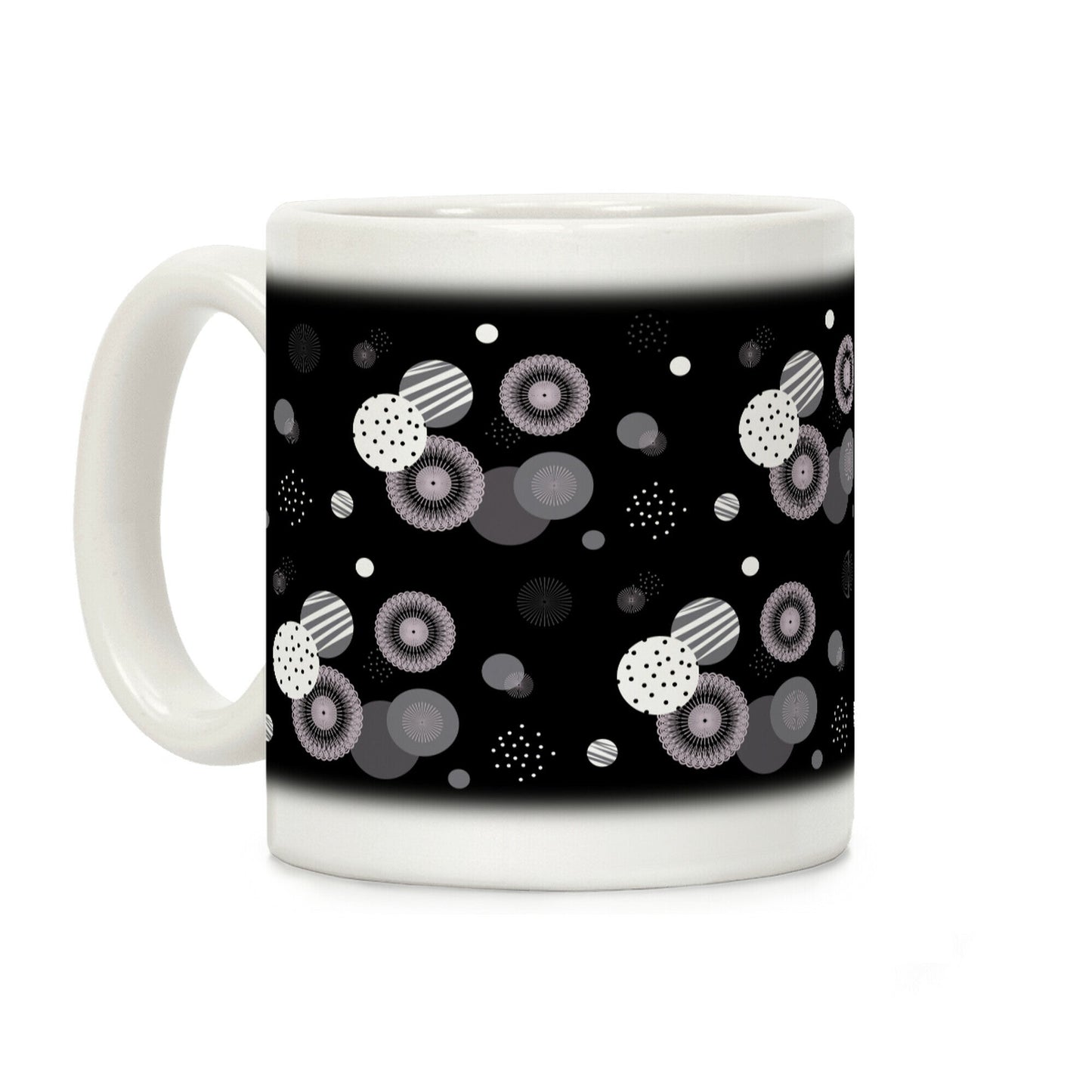 Black and White Radials and Circles Pattern Coffee Mug