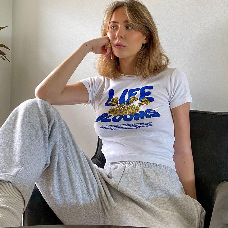 Life Blooms White Tee