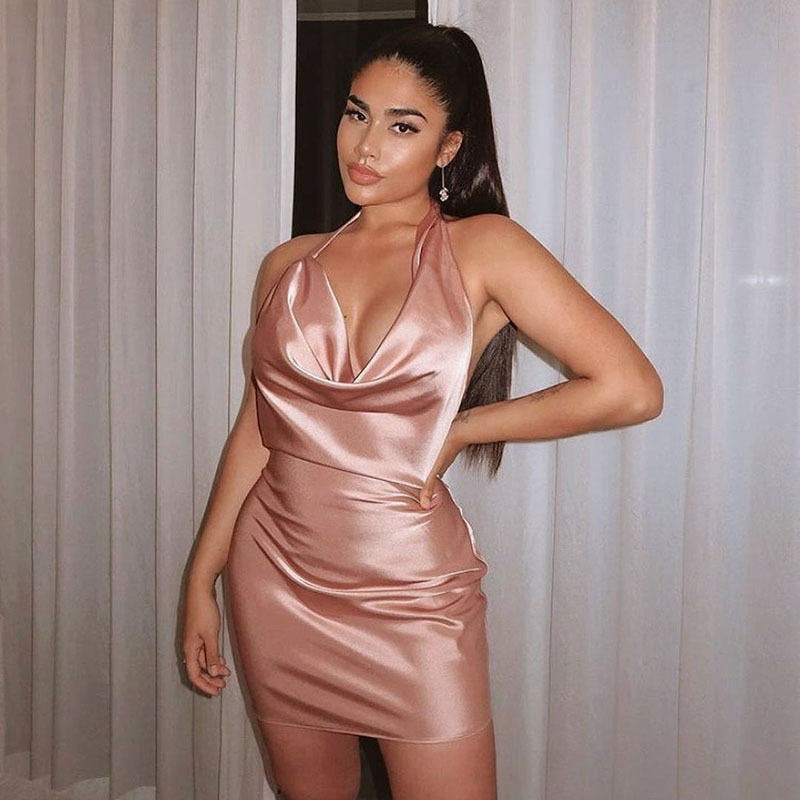 Satin Halter Mini Dress