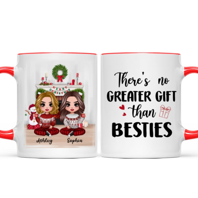 Christmas Doll Besties Sitting At Fireplace Personalized Mug