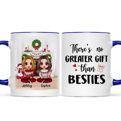 Christmas Doll Besties Sitting At Fireplace Personalized Mug