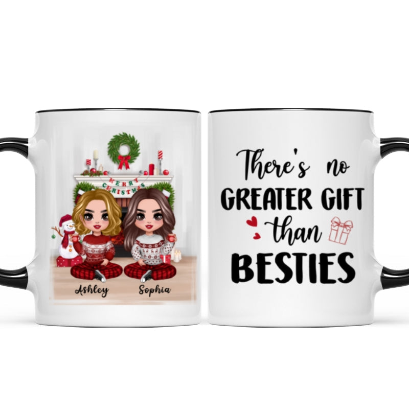 Christmas Doll Besties Sitting At Fireplace Personalized Mug