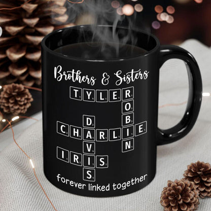 Brothers & Sisters Siblings Family Forever Linked Crossword Outline Personalized Mug