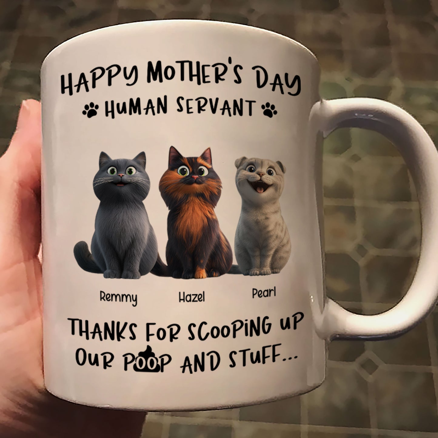Happy Mother's Day Cat Mom, Thanks for Scooping My Poop, Personalized Stainless Steel Tumbler With Handle