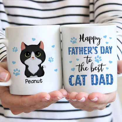 Blue Hearts Happy Father's Day To The Best Cat Dad Watercolor Cute Cats Personalized Mug