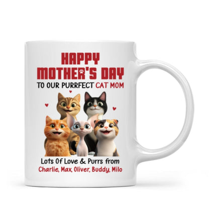 To Our Perfect Cat Mom Adorable Cartoon Cats Personalized Mug, Unique Gifts For Cat Moms
