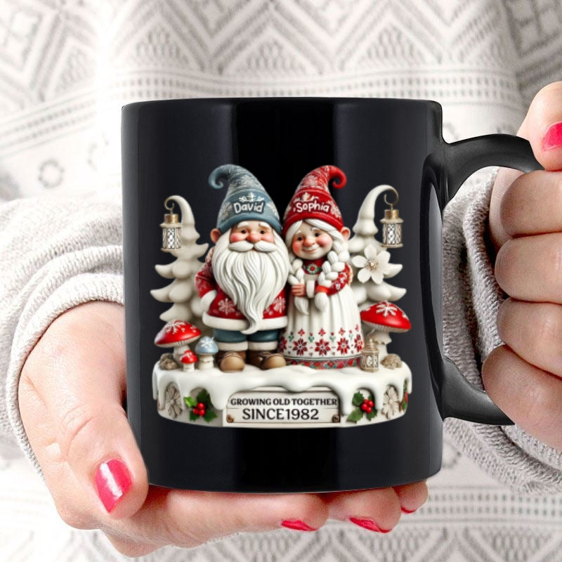 3D Effect Gnome Couple Together Personalized Mug, Heartfelt Gift For Couple, For Him, For Her, Husband, Wife
