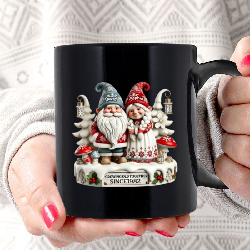 3D Effect Gnome Couple Together Personalized Mug, Heartfelt Gift For Couple, For Him, For Her, Husband, Wife