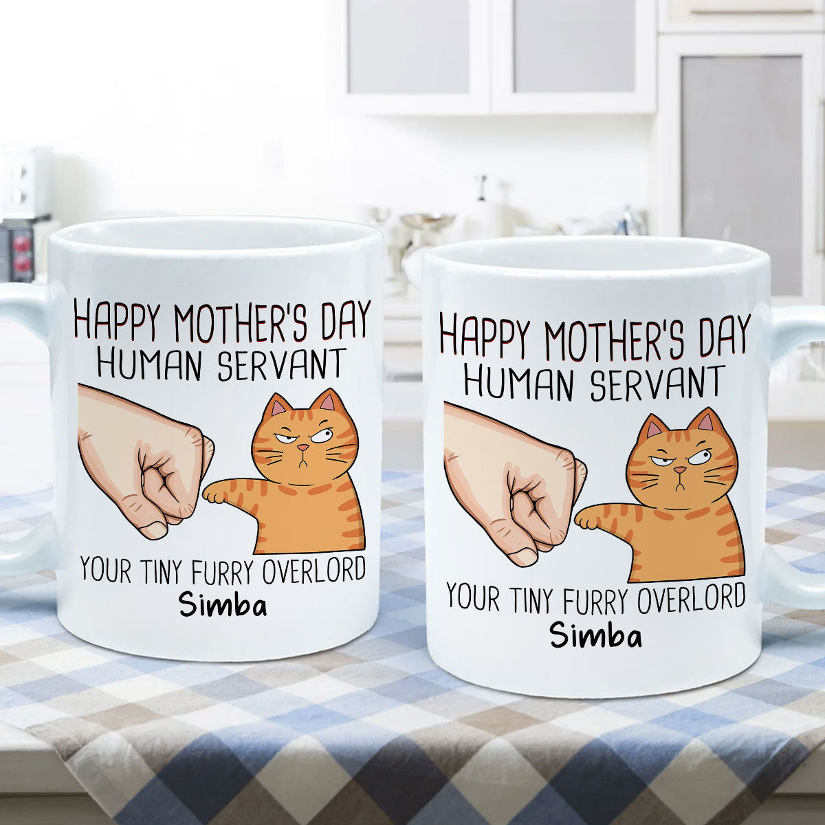 Happy Mother's Day Human Servant Fist Bump Funny Cute Cats Gift For Cat Mom Personalized Mug