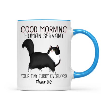 Good Morning Human Servant Cartoon Walking Cat - Personalized Mug