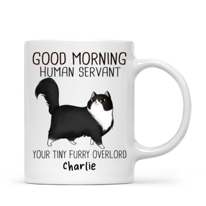 Good Morning Human Servant Cartoon Walking Cat - Personalized Mug