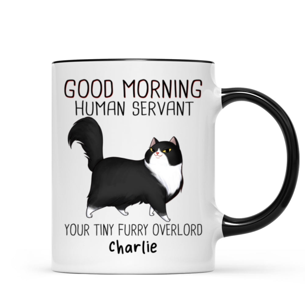 Good Morning Human Servant Cartoon Walking Cat - Personalized Mug