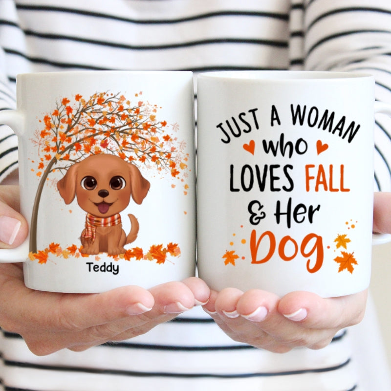 Fall Season Watercolor Cute Dogs Just Girl Who Loves Fall And Her Dogs Personalized Mug