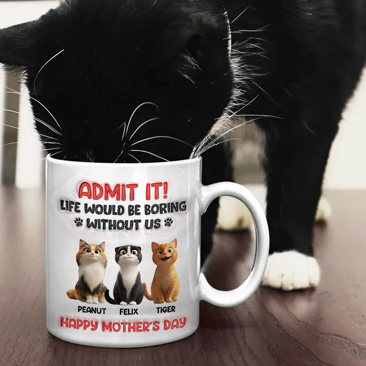 Admit It Life Would Be Boring Without Us, Funny Cartoon Cat Personalized Mug, Gift for Cat Mom, Cat Dad