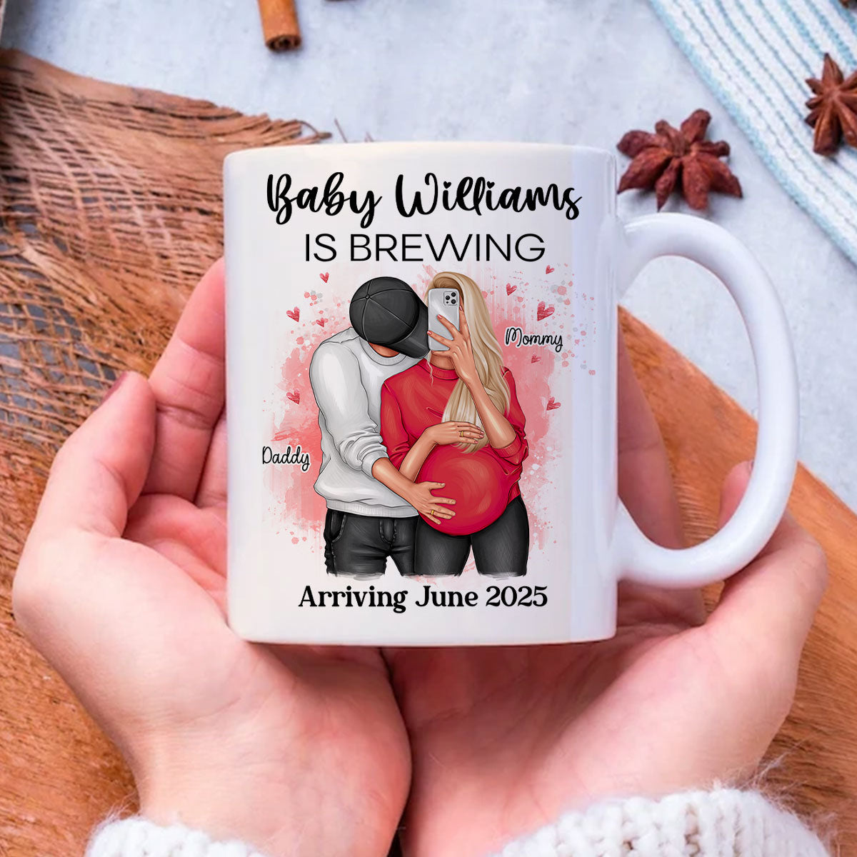 Baby Is Brewing Pregnancy Hugging Couple Personalized Mug Expecting Mom Gift, Expecting Parents Gift, Gift