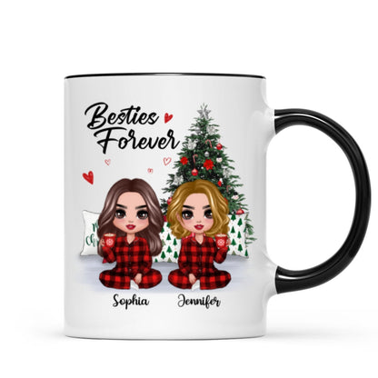 Christmas Pajamas Doll Besties Sisters Sitting Beside Christmas Tree Personalized Mug