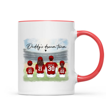 Daddy's Team Baseball Family Sitting Personalized Mug, Gift For Dad, Grandpa, Husband
