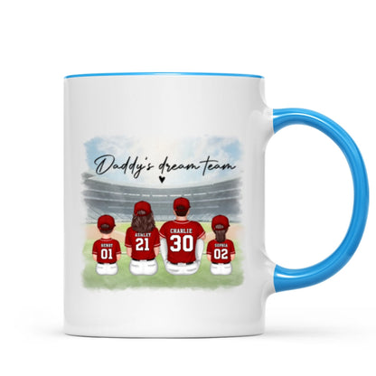Daddy's Team Baseball Family Sitting Personalized Mug, Gift For Dad, Grandpa, Husband