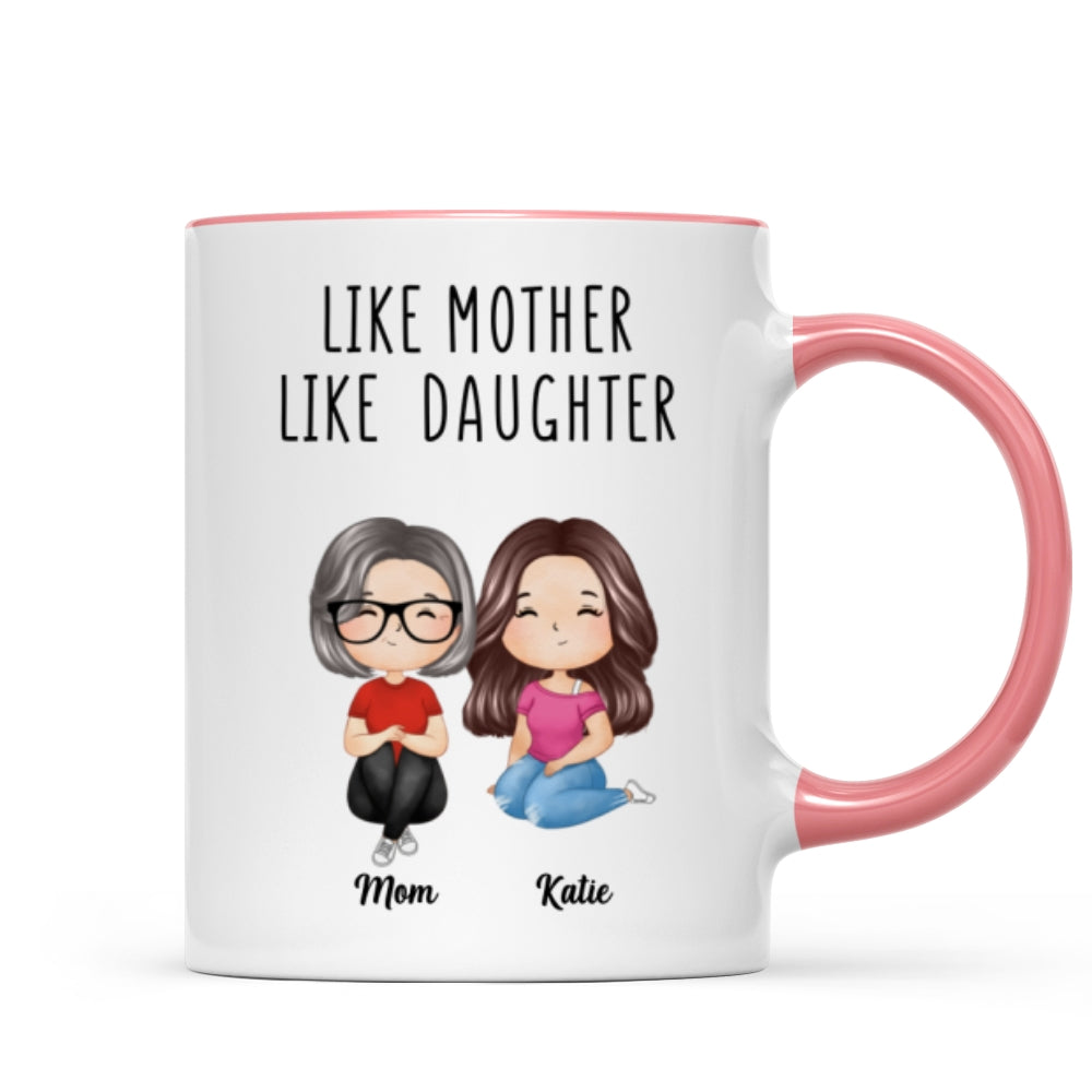 Like Mother Like Daughters Watercolor Style Women Sitting Gift For Mom Daughters Personalized Mug