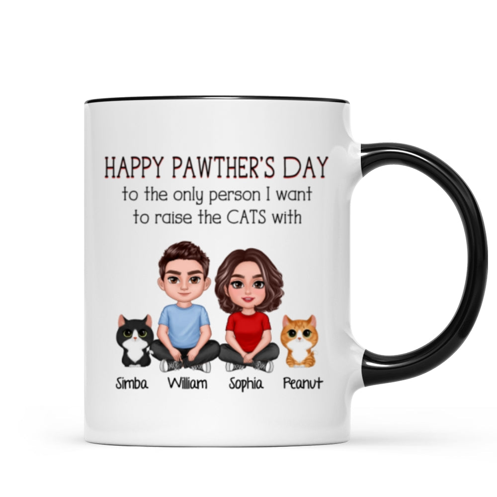 Happy Pawther's Day To The Person I Want To Raise A Dog Cat With Crossed Legs Couple Personalized Mug, Father's Day Gift For Dog Cat Dad