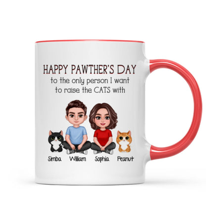 Happy Pawther's Day To The Person I Want To Raise A Dog Cat With Crossed Legs Couple Personalized Mug, Father's Day Gift For Dog Cat Dad