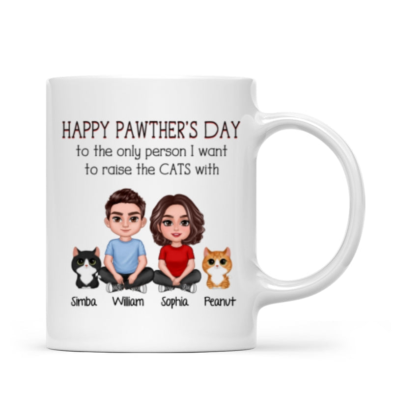 Happy Pawther's Day To The Person I Want To Raise A Dog Cat With Crossed Legs Couple Personalized Mug, Father's Day Gift For Dog Cat Dad