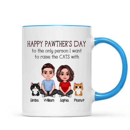 Happy Pawther's Day To The Person I Want To Raise A Dog Cat With Crossed Legs Couple Personalized Mug, Father's Day Gift For Dog Cat Dad