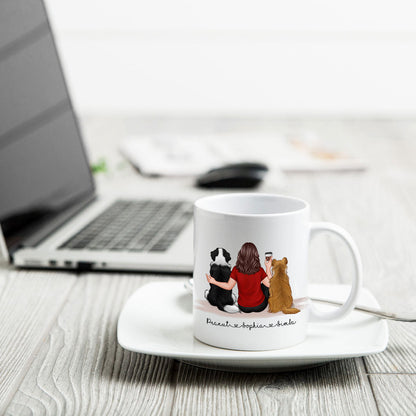 Pet Owner Portrait, Custom Dog Mom Cup Back View Woman & Dogs Personalized Mug Mother's Day Gift For Her