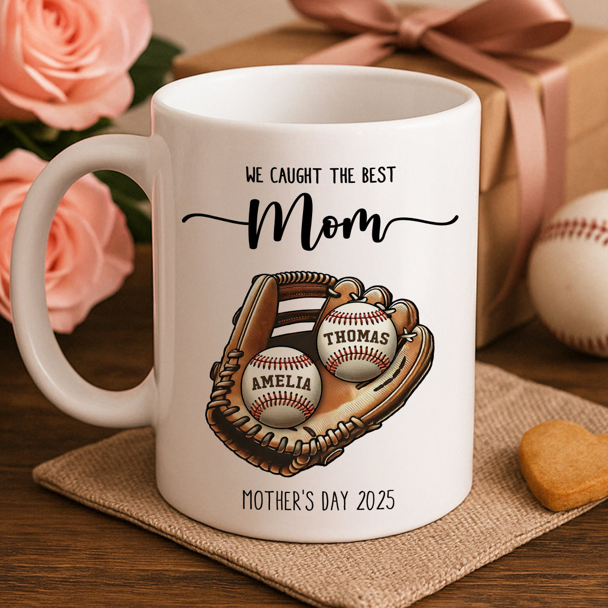 We Caught The Best Mom Baseball, Softball Personalized Mug, Custom Kid's Name, Mother's Day, Gift For Wife, Gift For Mom