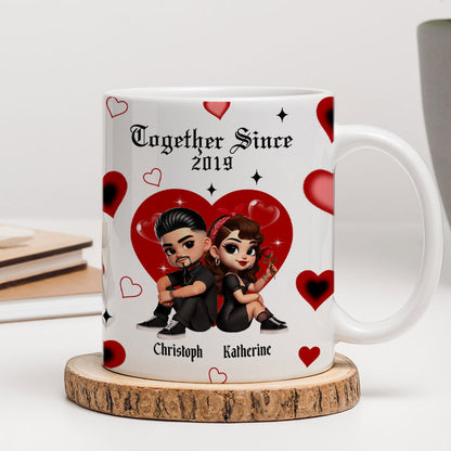 Pretty Couple Roses Heart Together Since Personalized AOP Mug, Gift, Anniversary Gift for Couples
