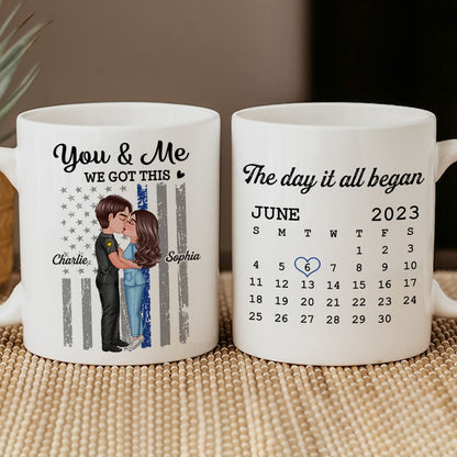 You & Me We Got This Hero Couple Kissing Anniversary Calendar Keepsake Personalized Mug