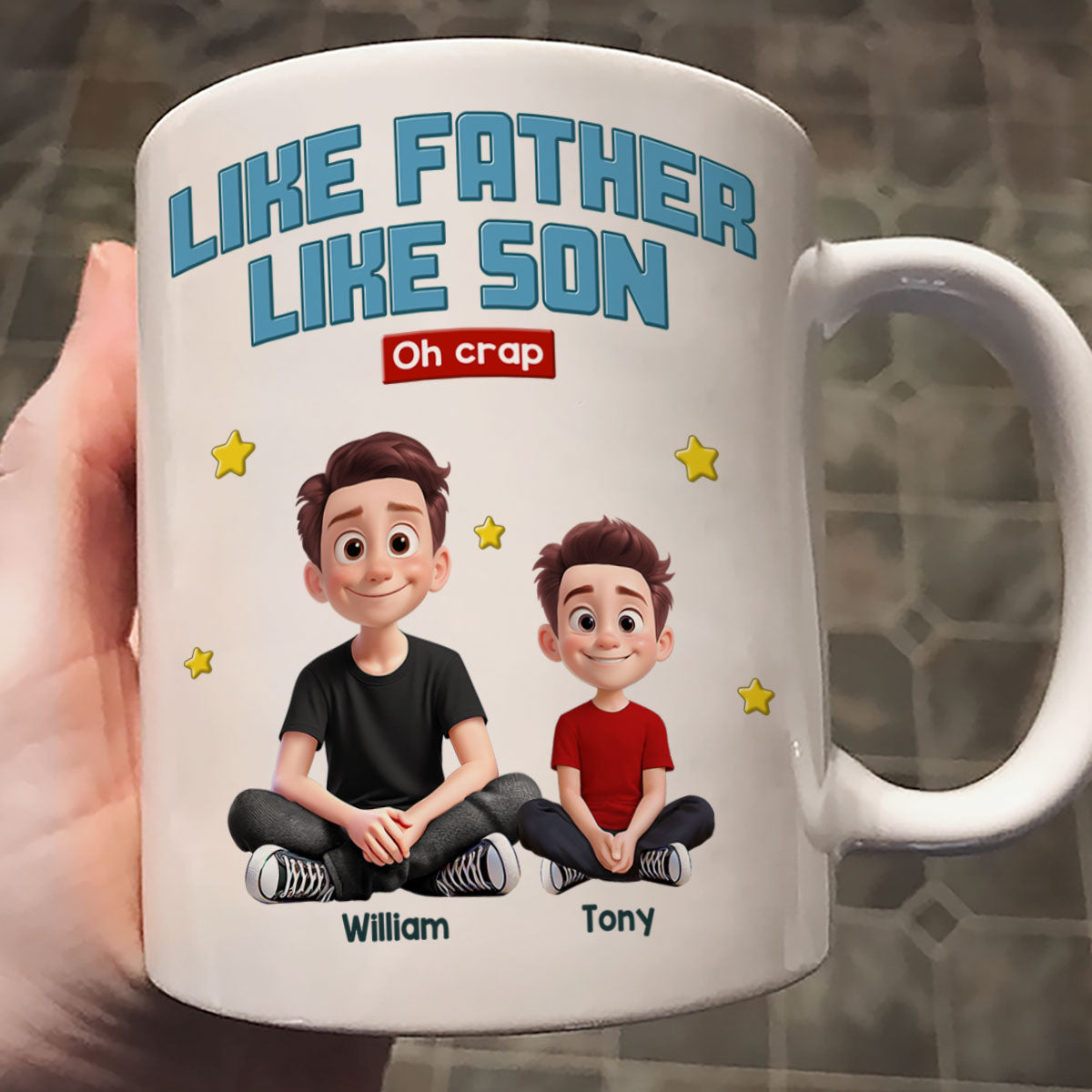 Like Father Like Daughter Son Cartoon Funny Style Personalized Mug, Gift For Dad