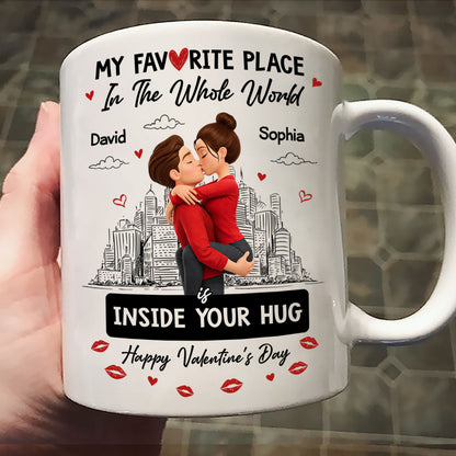 My Favorite Place in the Whole World is Inside Your Hug - Personalized Mug - Sentimental Couple Gift for Him