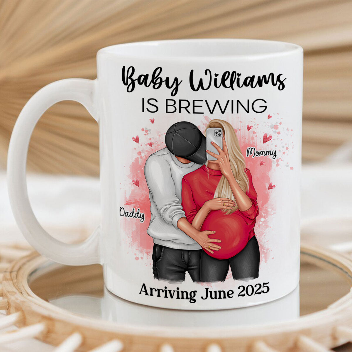 Baby Is Brewing Pregnancy Hugging Couple Personalized Mug Expecting Mom Gift, Expecting Parents Gift, Gift