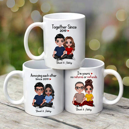 Embracing Doll Couple Sitting Valentine's Anniversary Gift For Him Gift For Her Personalized Mug