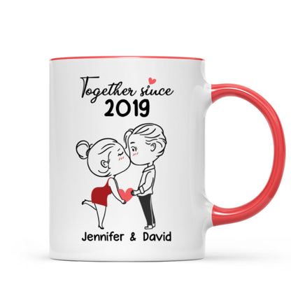 Chibi Couple Kissing Outline Personalized Mug - Gift For Him Gift For Her