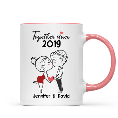 Chibi Couple Kissing Outline Personalized Mug - Gift For Him Gift For Her
