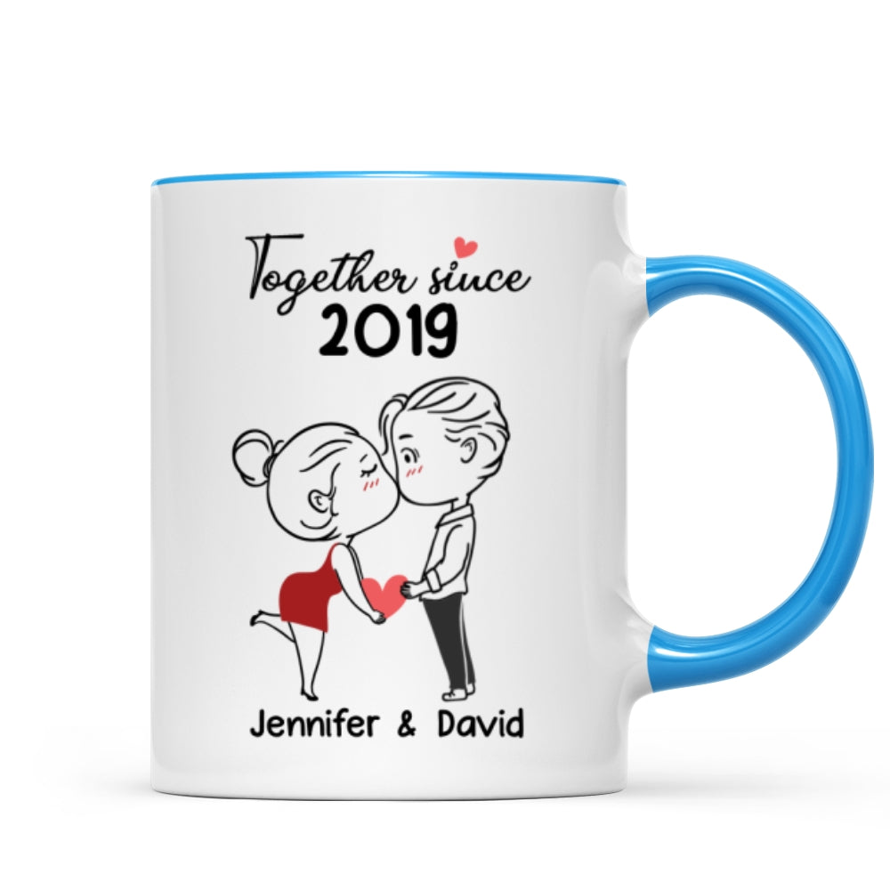 Chibi Couple Kissing Outline Personalized Mug - Gift For Him Gift For Her