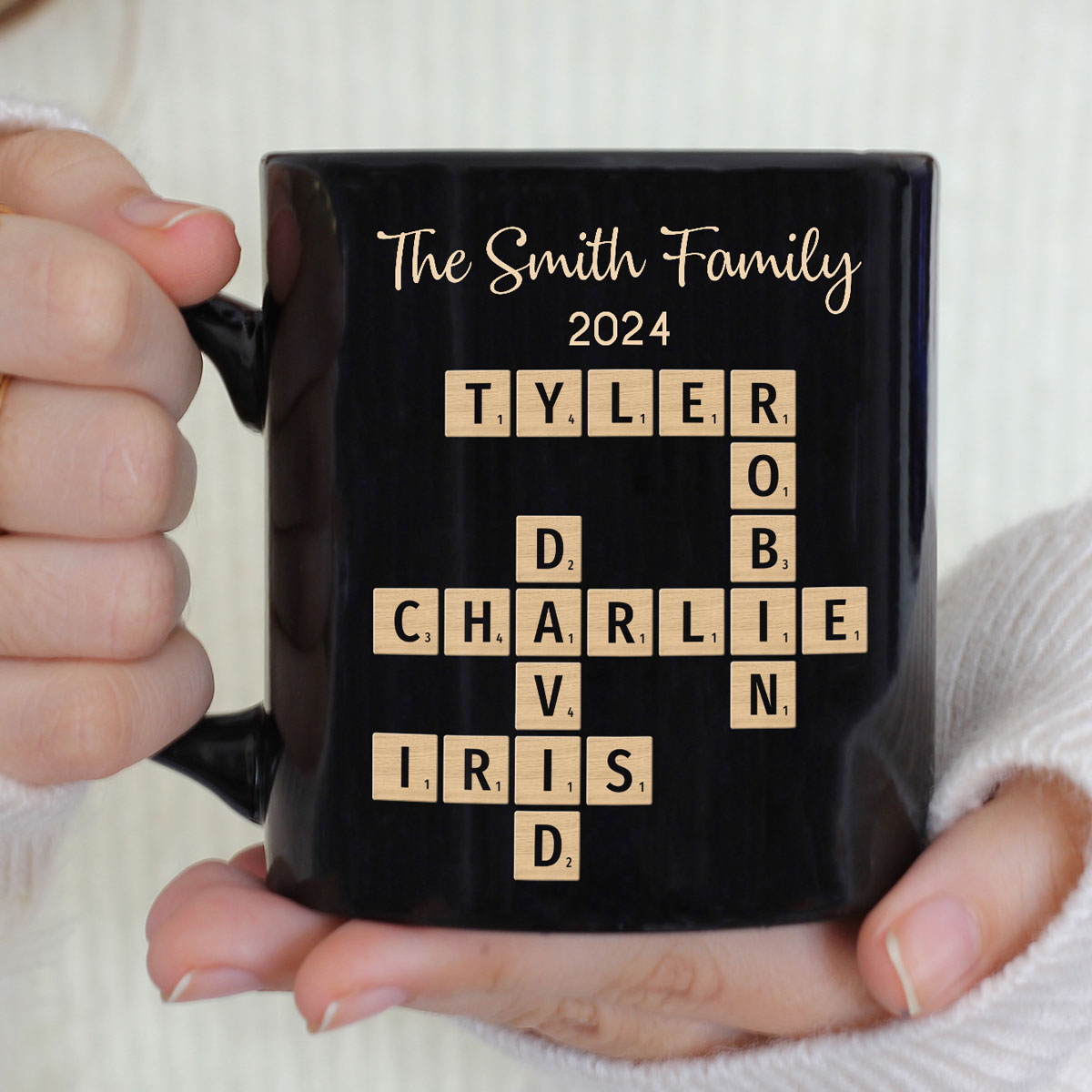 Family Forever Linked Together Crossword Puzzle Art Personalized Mug, Gift For Brothers, Sisters, Siblings, Family