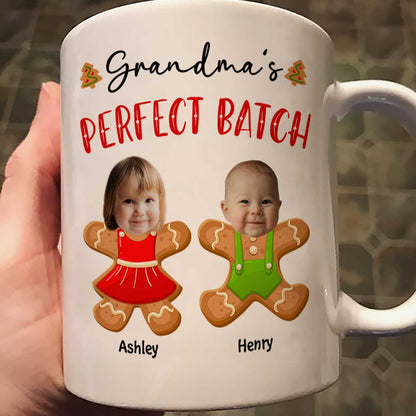 Grandma's Perfect Batch Cute Grandkids Photo Gingerbread Christmas Personalized Mug