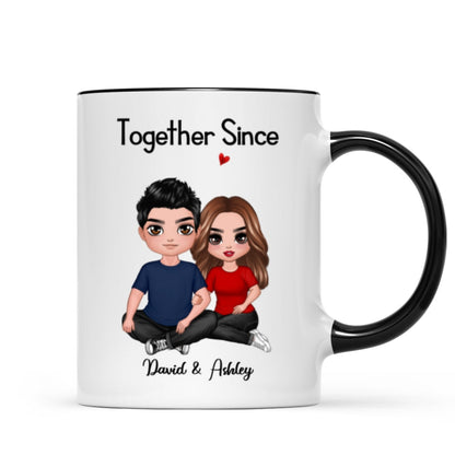 Embracing Doll Couple Sitting Valentine's Anniversary Gift For Him Gift For Her Personalized Mug