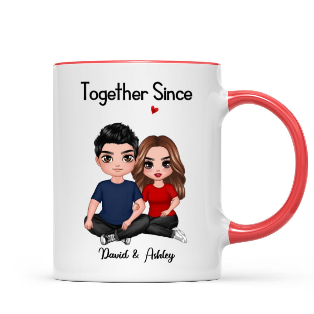 Embracing Doll Couple Sitting Valentine's Anniversary Gift For Him Gift For Her Personalized Mug