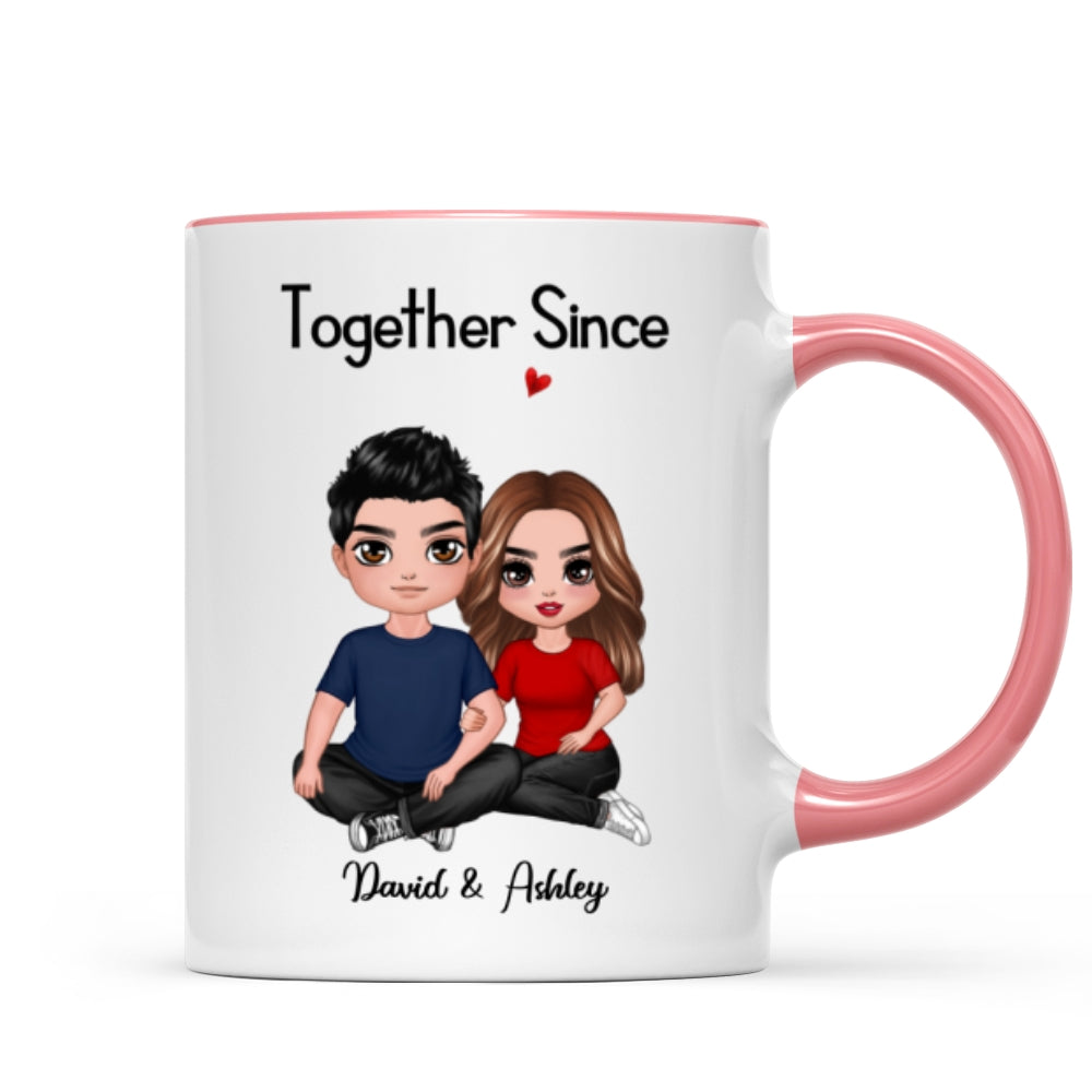 Embracing Doll Couple Sitting Valentine's Anniversary Gift For Him Gift For Her Personalized Mug