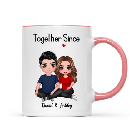 Embracing Doll Couple Sitting Valentine's Anniversary Gift For Him Gift For Her Personalized Mug