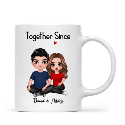 Embracing Doll Couple Sitting Valentine's Anniversary Gift For Him Gift For Her Personalized Mug