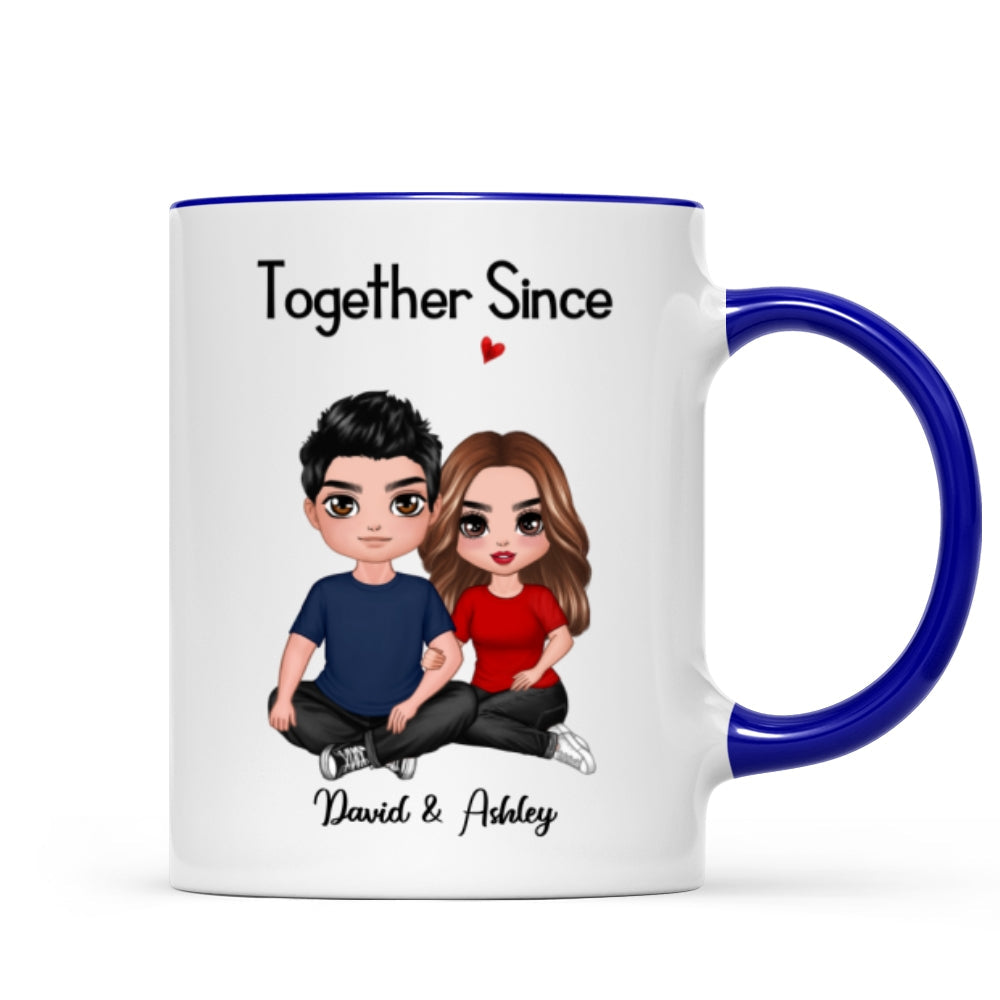 Embracing Doll Couple Sitting Valentine's Anniversary Gift For Him Gift For Her Personalized Mug
