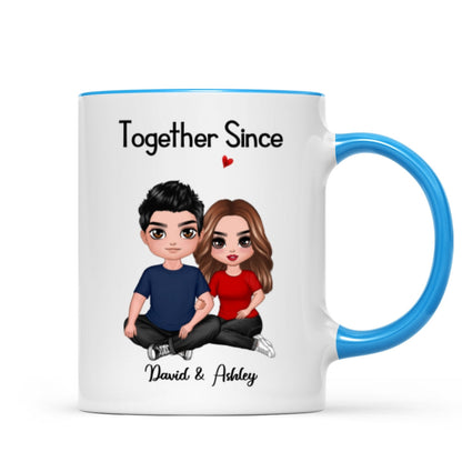 Embracing Doll Couple Sitting Valentine's Anniversary Gift For Him Gift For Her Personalized Mug