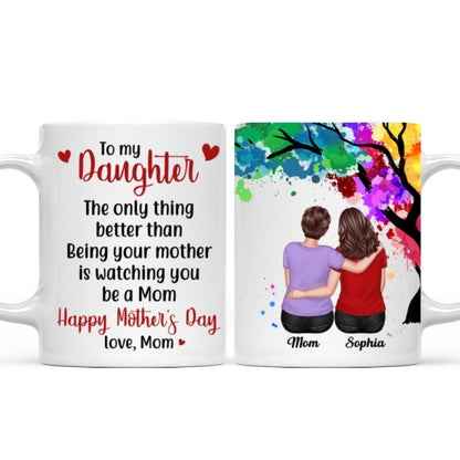 To My Daughter Happy Mother's Day Watercolor Tree Personalized Mug