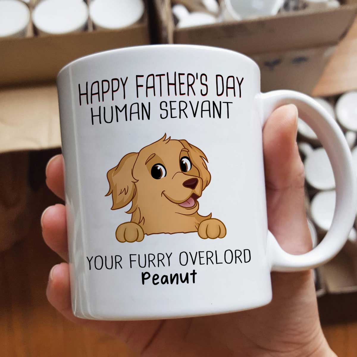 Happy Father's Day Human Servant Funny Cute Dogs Personalized Mug, Gift For Dog Dad